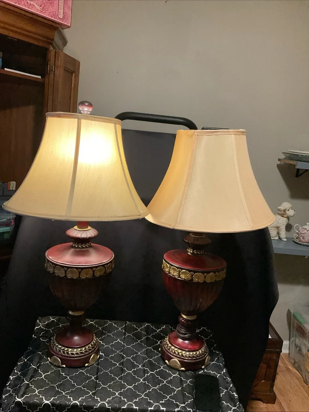 Pair of Red and Gold Decorative Table Lamps - Home Accents
